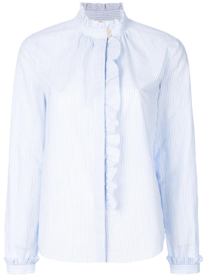 Red Valentino Striped Frill Collar Shirt - Blue