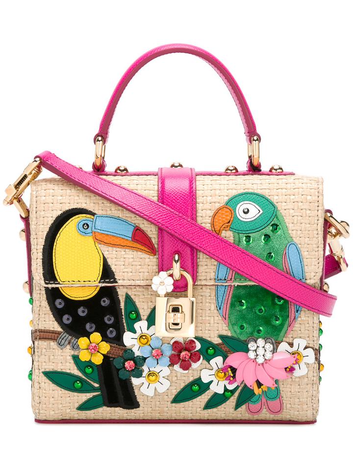 Dolce & Gabbana Exotic Bird Print Satchel, Women's, Leather/cotton/viscose/silk