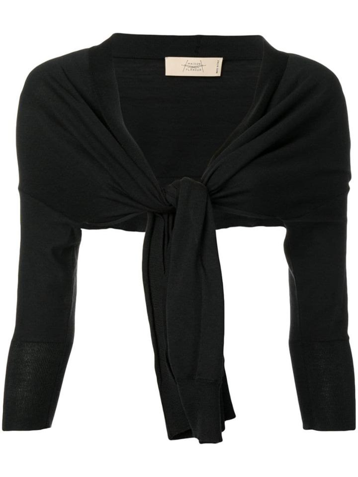 Maison Flaneur Tie Front Cropped Cardigan - Black
