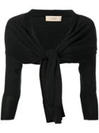 Maison Flaneur Tie Front Cropped Cardigan - Black