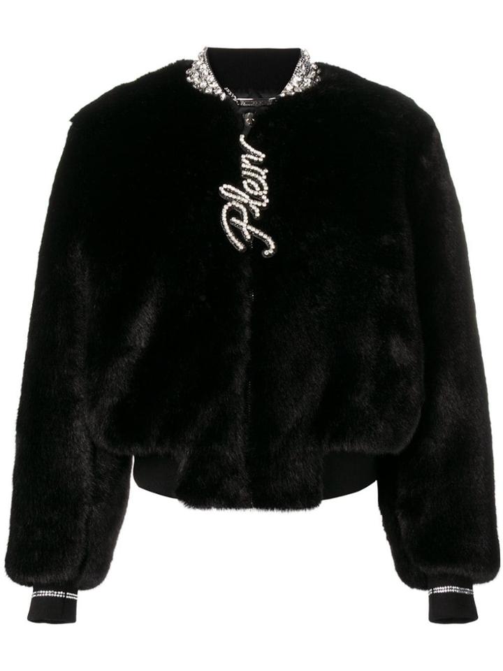 Philipp Plein Faux Fur Zip-up Jacket - Black