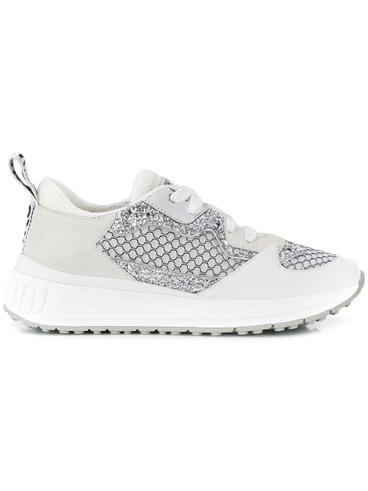 Miu Miu Embroidered Low-top Sneakers - White