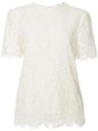 Victoria Beckham Lace Shortsleeved Blouse, Women's, Size: 4, White, Wool/polyimide/silk