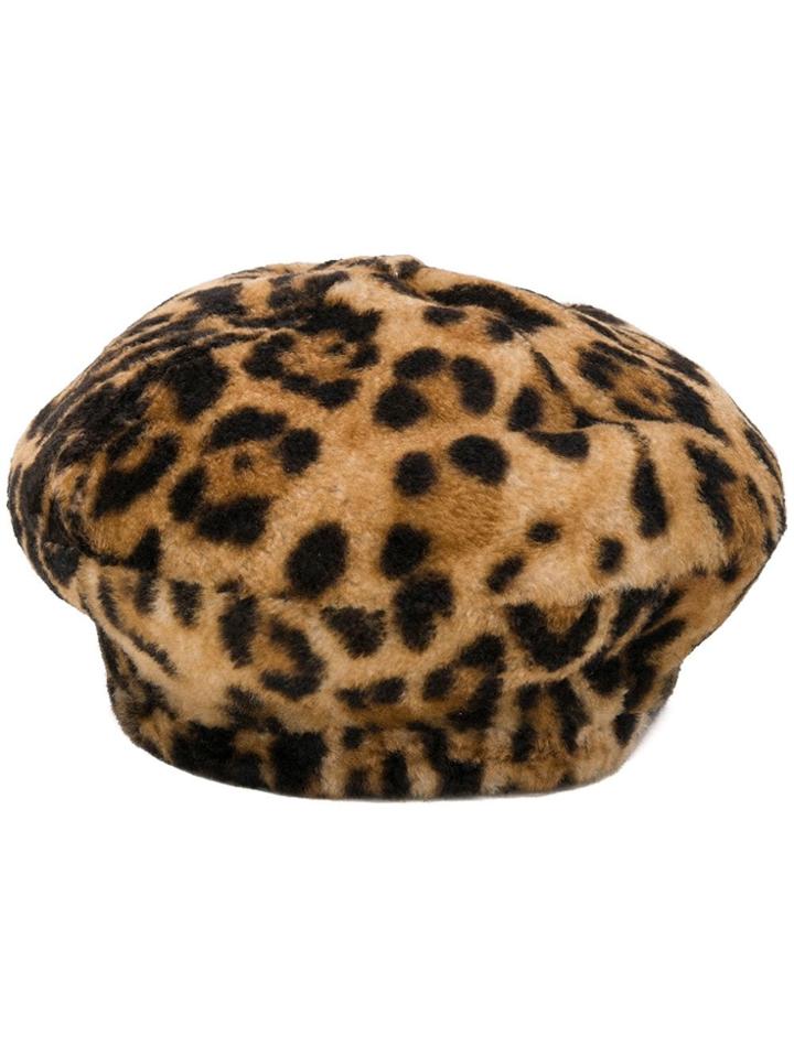 Yves Salomon Leopard Print Cap - Brown