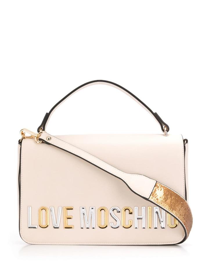 Love Moschino Laminated Logo Shoulder Bag - Neutrals