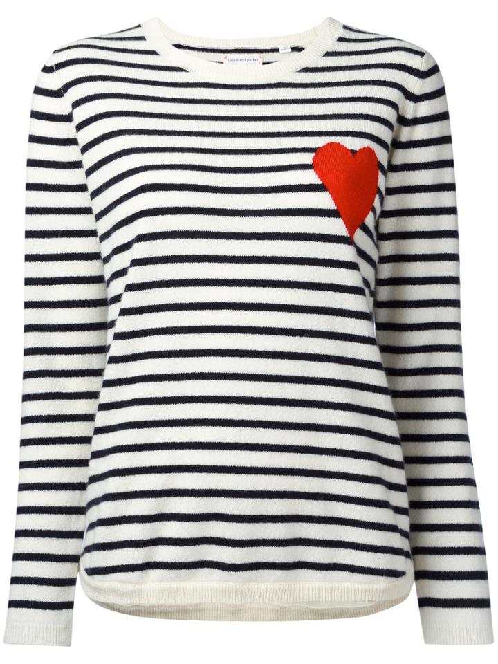 Chinti And Parker - Striped Heart Jumper - Women - Cashmere - L, Women's, White, Cashmere