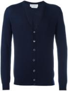 Salvatore Ferragamo Shell Button Cardigan, Men's, Size: Medium, Blue, Virgin Wool