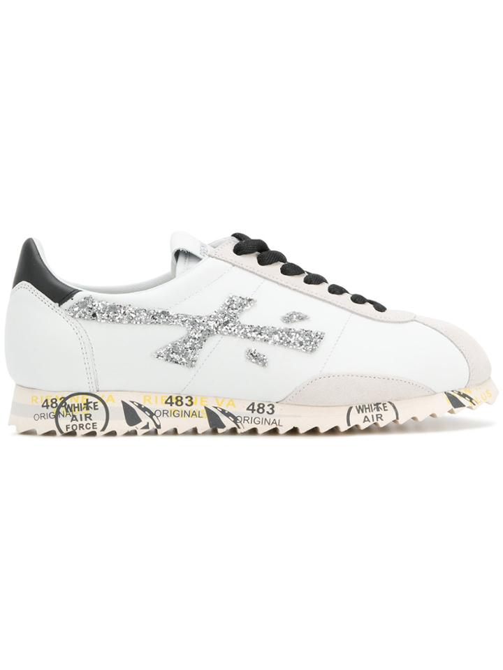 Premiata Glitter Panel Detail Sneakers - White