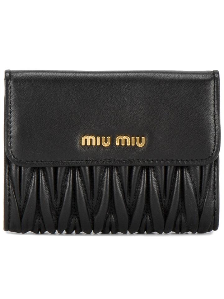 Miu Miu Black Small Matelassé Logo Wallet