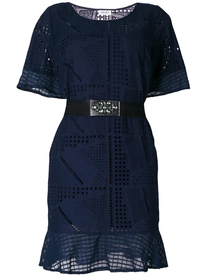Liu Jo Belted Perforated Dress - Blue