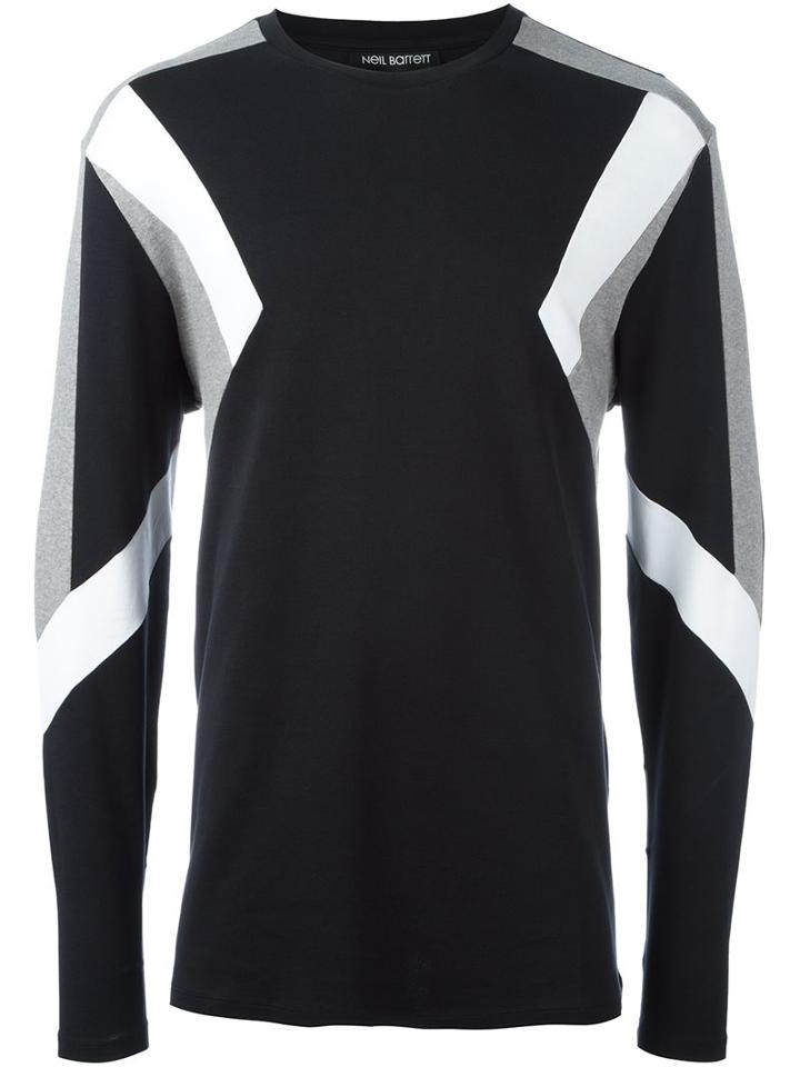 Neil Barrett Colour Block Long Sleeve T-shirt, Men's, Size: Medium, Black, Cotton