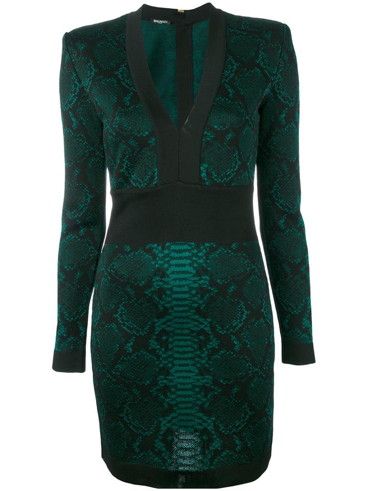 Balmain - Jacquard Snakeskin Mini Dress - Women - Viscose - 36, Black, Viscose