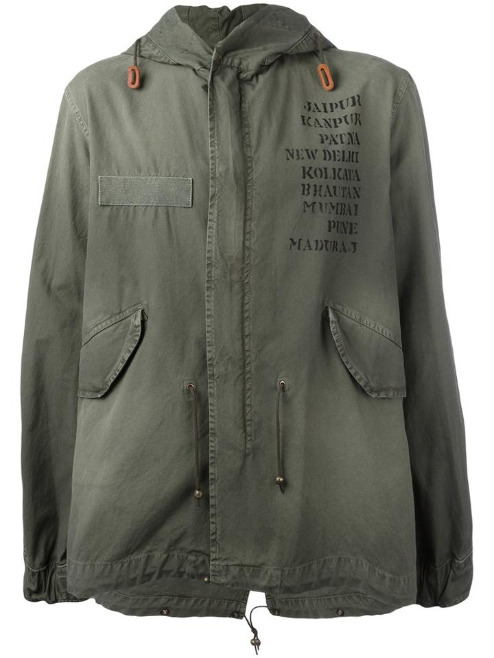 Mr & Mrs Italy Chest Print Hooded Jacket, Size: 1, Green, Cotton