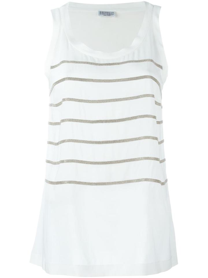 Brunello Cucinelli Embellished Stripe Tank Top, Women's, Size: Xs, White, Silk/spandex/elastane/brass