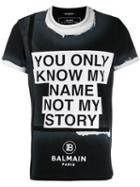 Balmain Printed Slogan T-shirt - Black