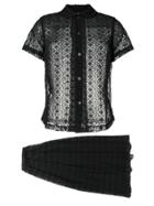 Comme Des Garçons Vintage 1998's English Embroidery Skirt Suit - Black