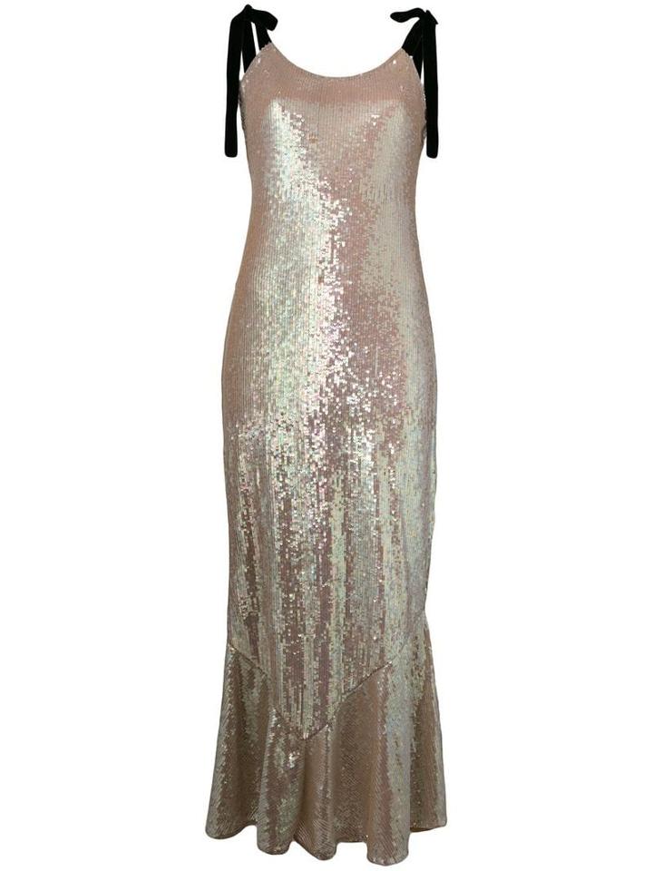 Attico Tie Shoulder Sequin Maxi Dress - Neutrals