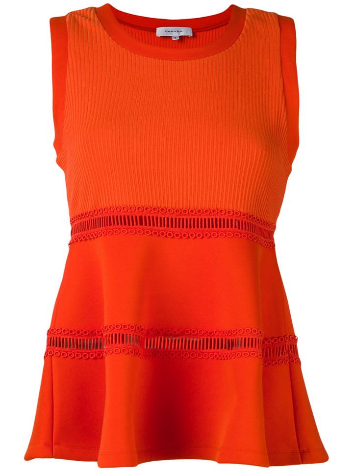 Carven - Flared Top - Women - Polyester/polyurethane/spandex/elastane - L, Yellow/orange, Polyester/polyurethane/spandex/elastane