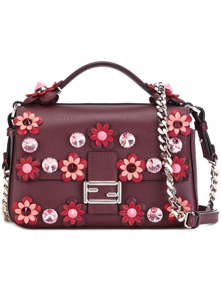 Fendi Micro 'double Baguette' Crossbody Bag, Women's, Pink/purple, Leather/glass