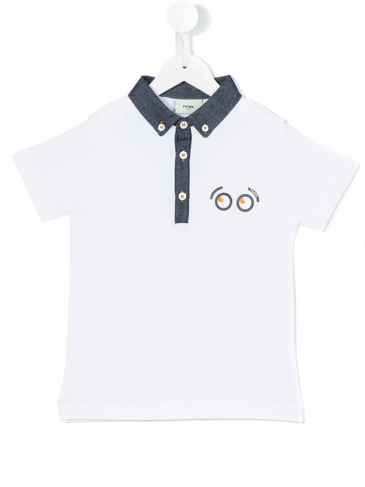 Fendi Kids - Contrast Collar Polo Shirt - Kids - Cotton - 8 Yrs, White