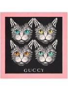Gucci Black Mystic Cat Print Silk Scarf
