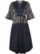 Palmer / Harding Striped Flounce Sleeve Midi Dress - Blue