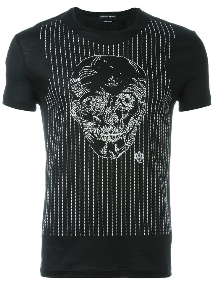 Alexander Mcqueen Embroidered Skull T-shirt, Men's, Size: Xl, Black, Cotton/polyester