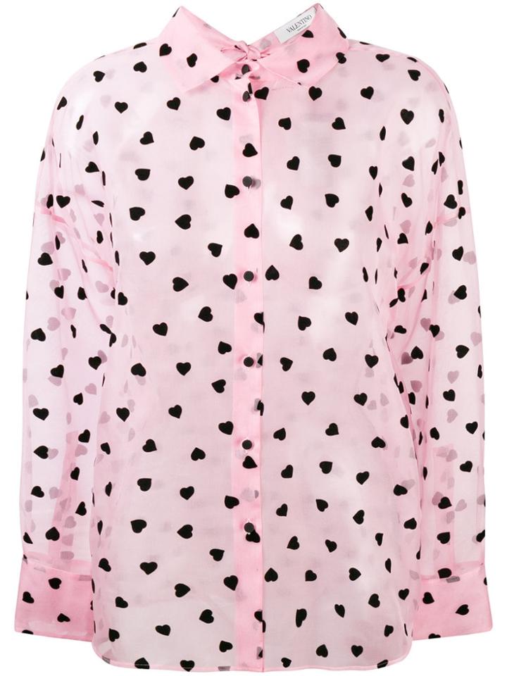 Valentino Sheer Heart Print Shirt - Pink & Purple