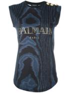Balmain Sleeveless Logo T-shirt, Women's, Size: 34, Blue, Cotton
