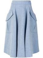 Carven Chambray Midi Skirt - Blue