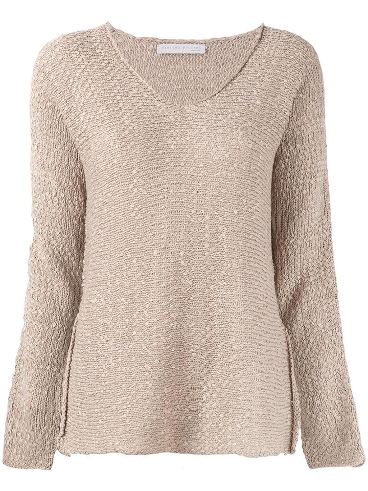 Fabiana Filippi - V-neck Jumper - Women - Cotton - 46, Women's, Nude/neutrals, Cotton