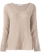 Fabiana Filippi - V-neck Jumper - Women - Cotton - 46, Women's, Nude/neutrals, Cotton