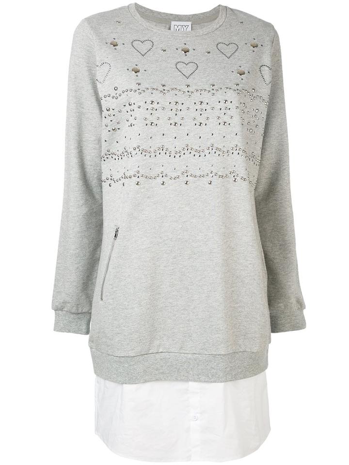 Twin-set - Studded Sweatshirt Dress - Women - Cotton/spandex/elastane - S, Grey, Cotton/spandex/elastane