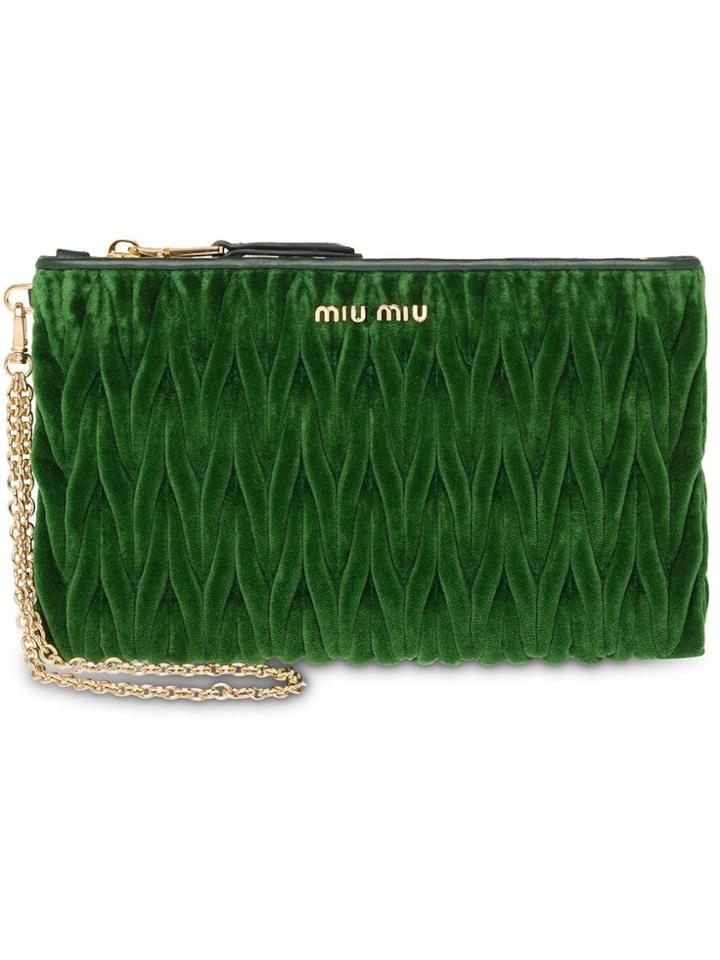 Miu Miu Matelassé Velvet Pouch - Green