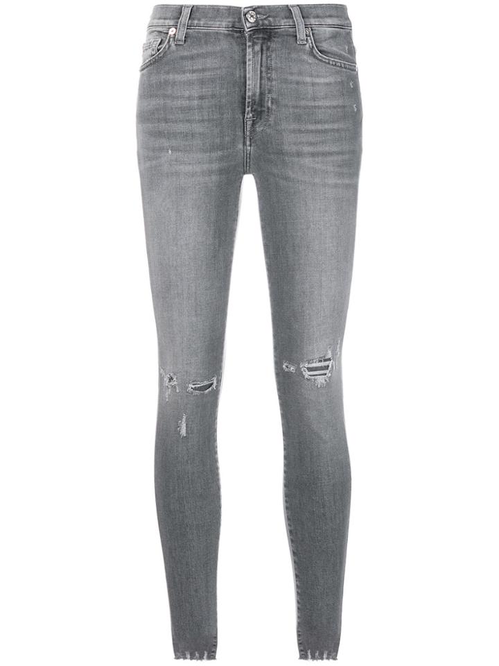 7 For All Mankind Distressed Skinny Jeans - Grey
