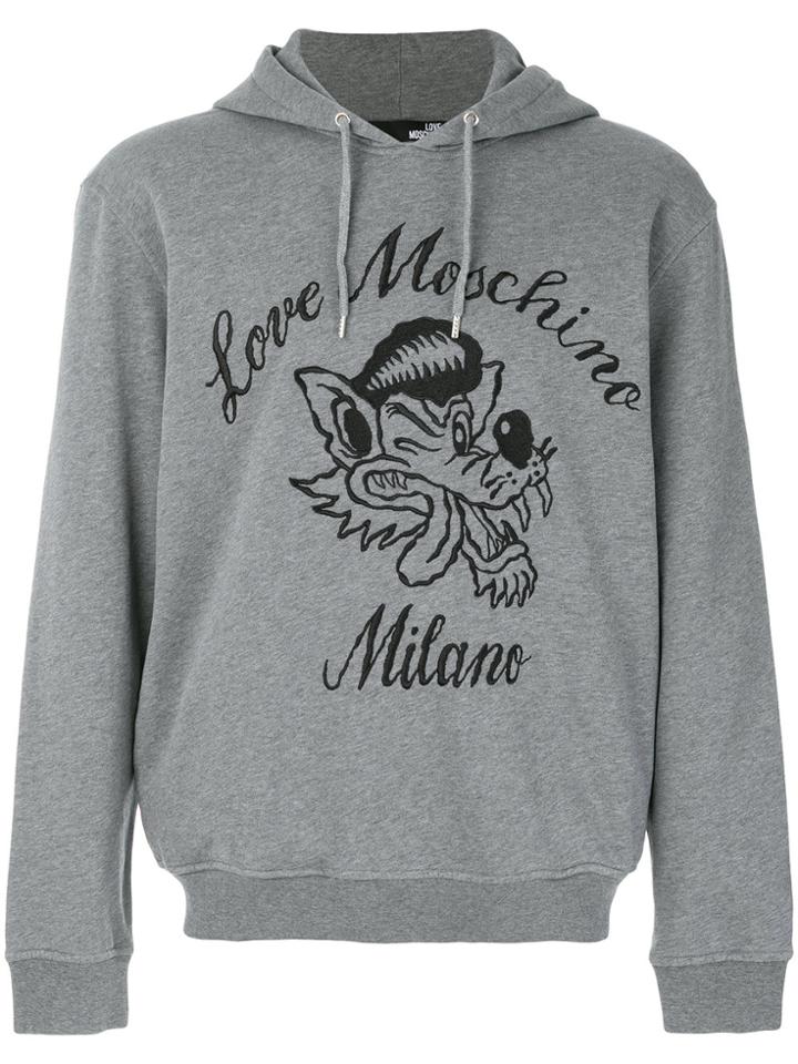 Love Moschino Logo Embroidered Hoody - Grey