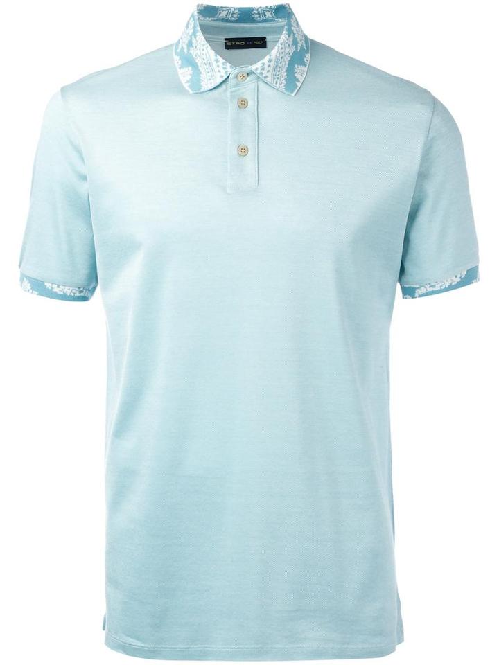 Etro Printed Collar Polo Shirt, Men's, Size: Small, Green, Silk/cotton