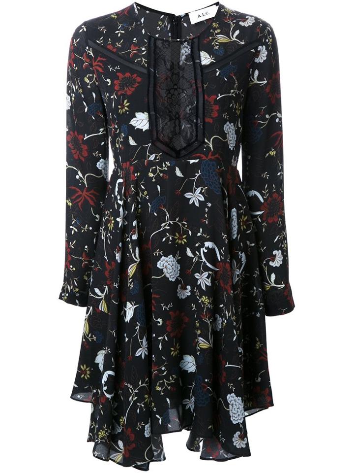 A.l.c. Floral Print Panel Dress, Women's, Size: 6, Black, Silk