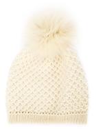Inverni Fox Fur Pompom Beanie - White
