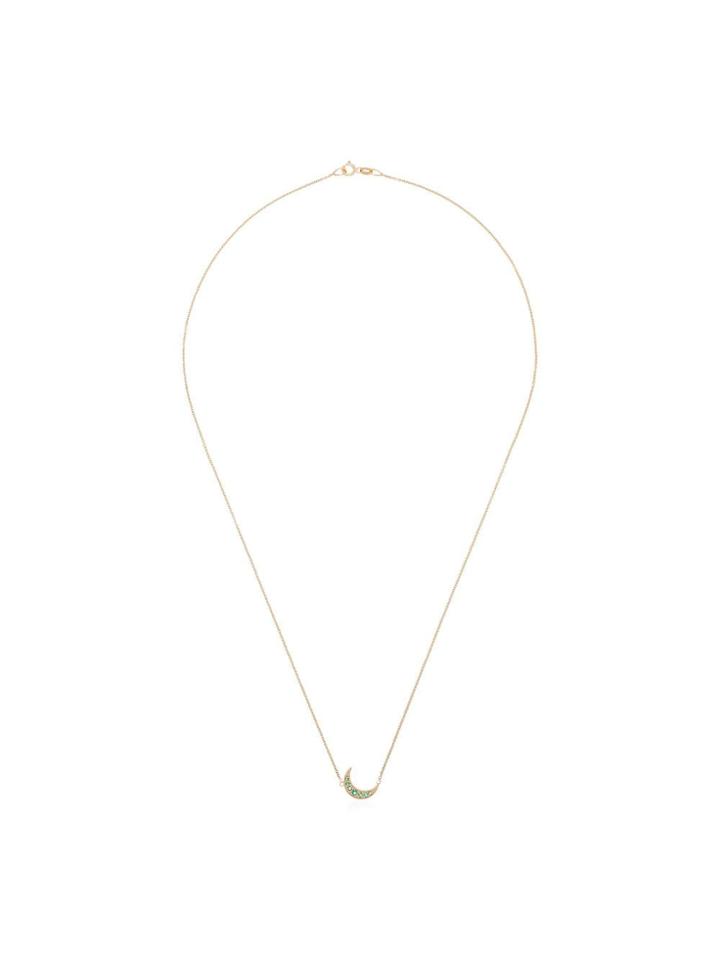 Andrea Fohrman Mini Crescent Moon Emerald Necklace - Yellow Gold