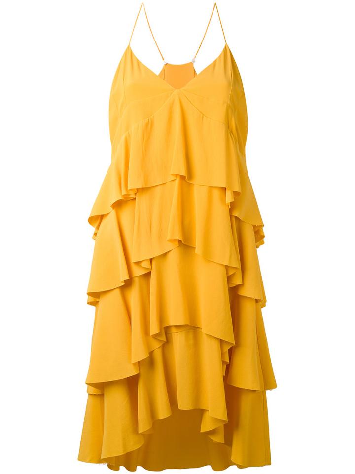 Layered Ruffle Dress - Women - Silk/acetate - 38, Yellow/orange, Silk/acetate, Erika Cavallini