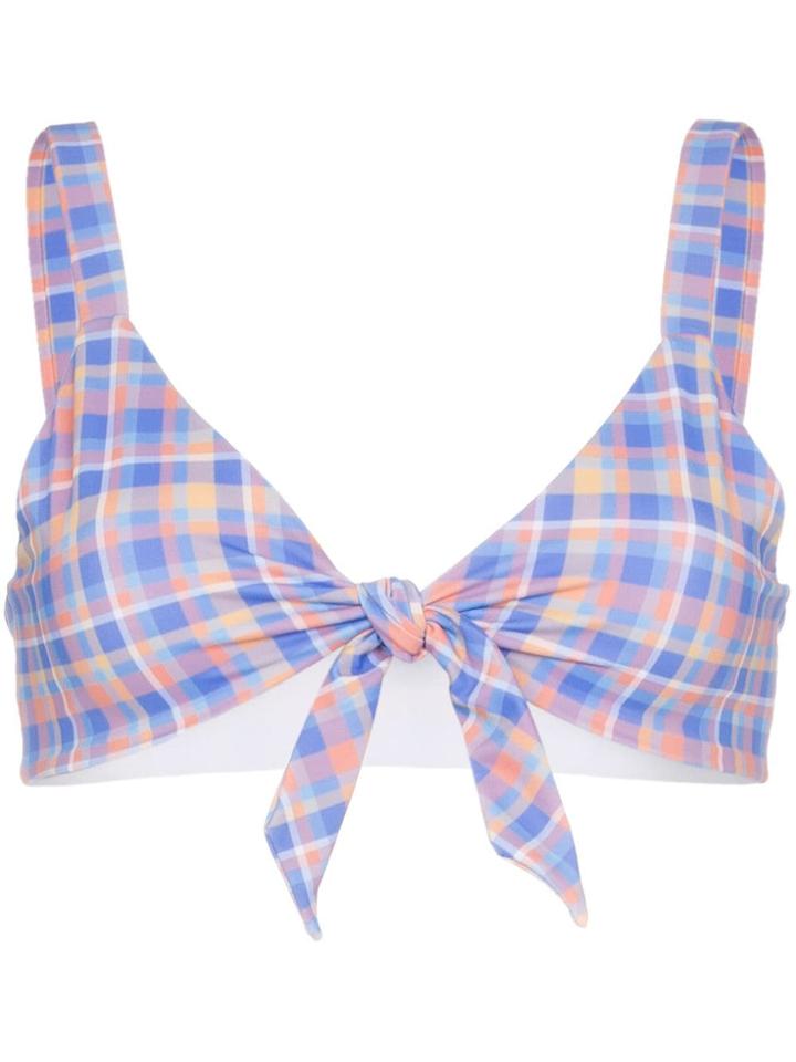 Ambra Maddalena Becca Bow-embellished Checked Bikini Top - Blue