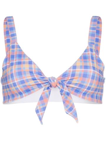 Ambra Maddalena Becca Bow-embellished Checked Bikini Top - Blue
