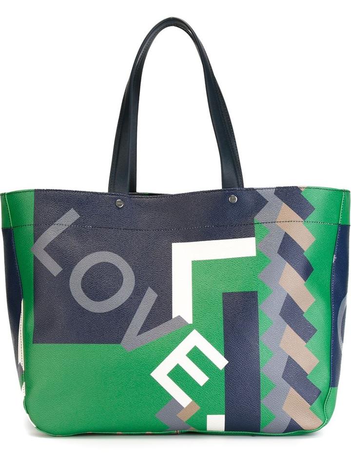 Salvatore Ferragamo Love Geometric Print Tote, Men's, Green, Pvc