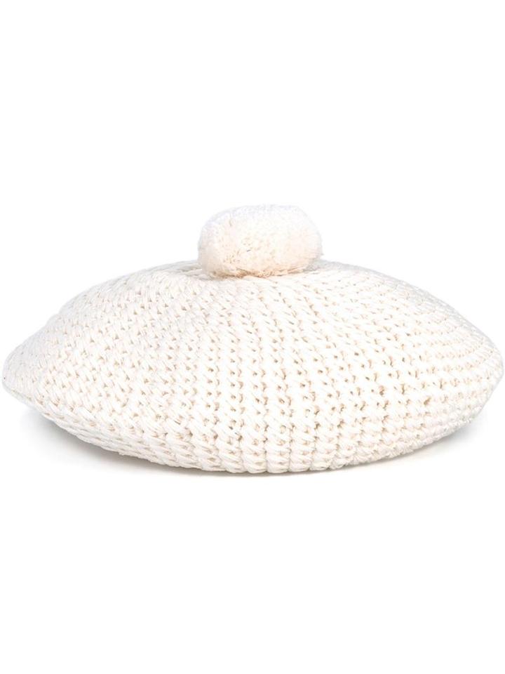 Gucci Pompom Knitted Beret Hat, Women's, Size: Medium, White, Cotton