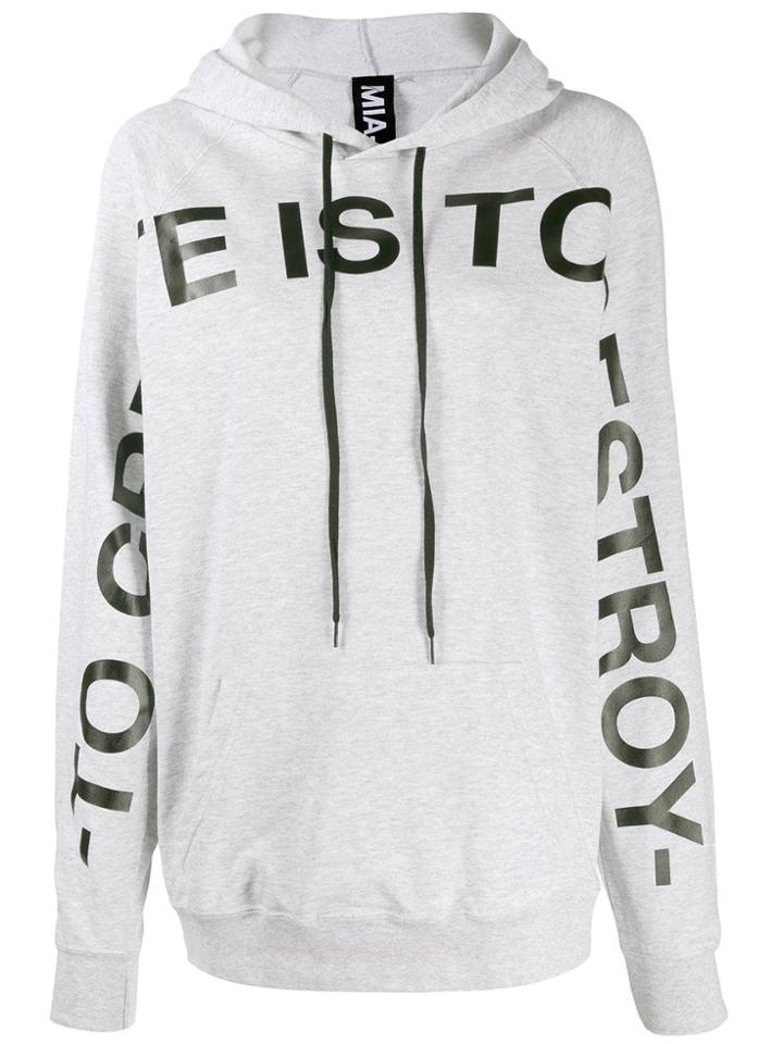Mia-iam Oversized Slogan Print Hoodie - Grey