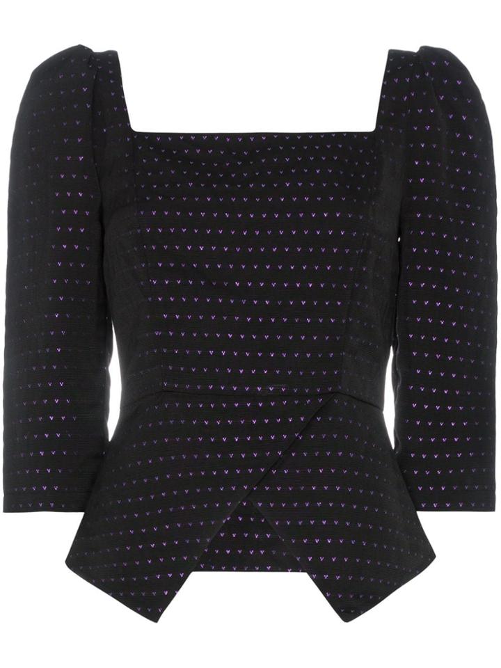 N Duo Nduo Top Mid Slv Ftd W Embr - Black