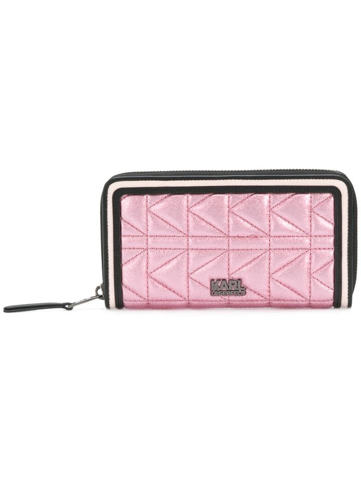 Karl Lagerfeld K/kuilted Zip Wallet - Pink & Purple