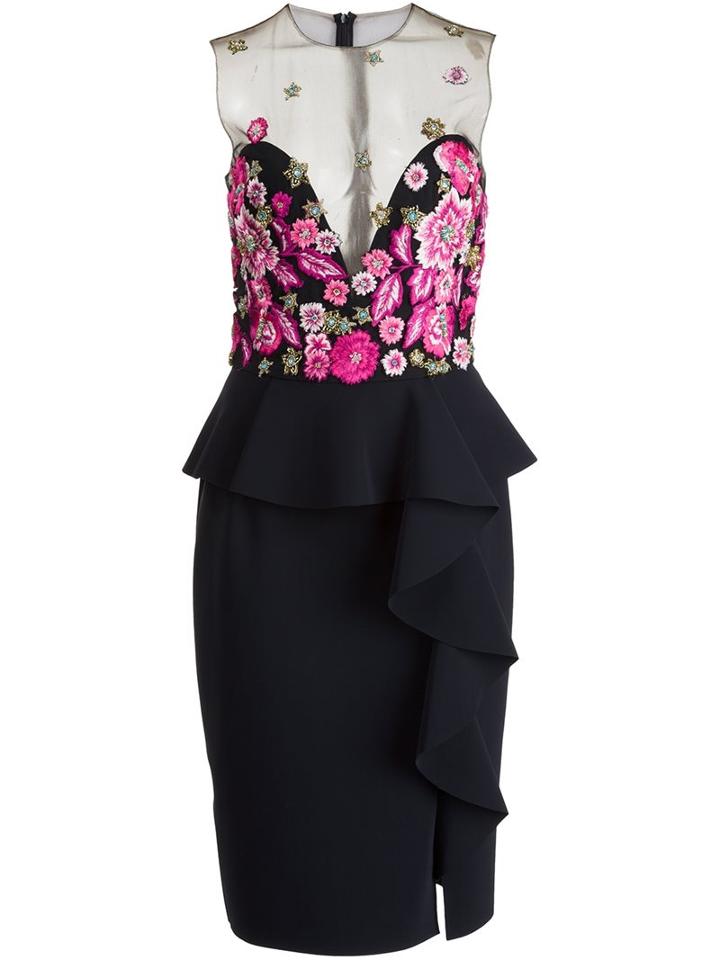 Marchesa Notte Embroidered Flower Top Dress, Women's, Size: 10, Black, Polyester