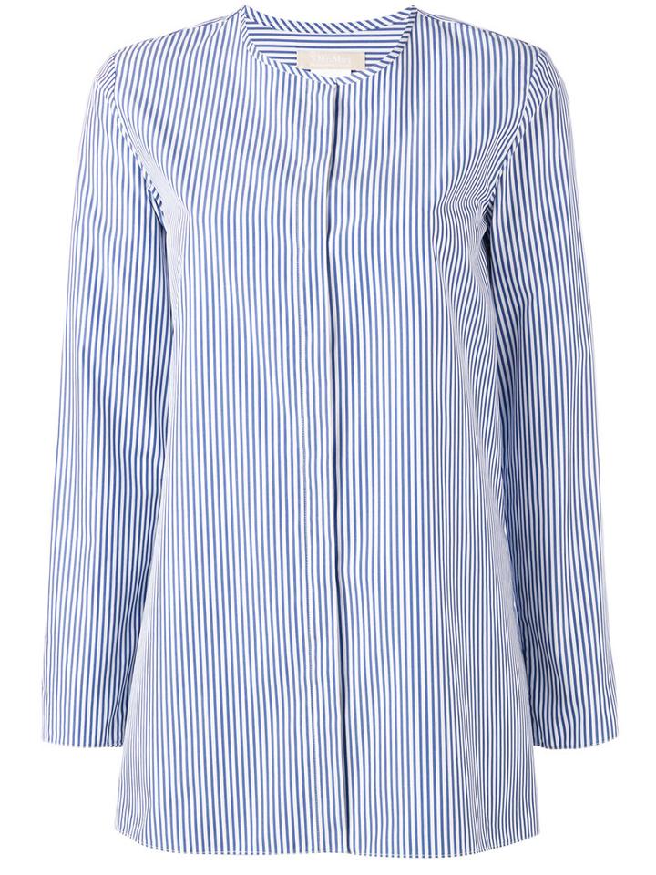 's Max Mara Collarless Striped Shirt, Women's, Size: 38, Blue, Cotton